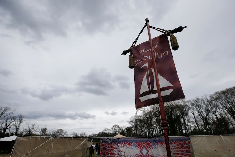 The Tribe of Zebulun flag welcomed visitors to the preview at the front entrance of the Tabernacle Experience at the Victory in Christ Christian Center in Westville, Camden County.
