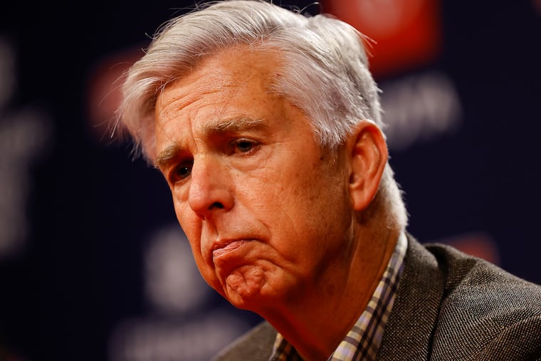 Phillies President of Baseball Operations Dave Dombrowski listens to questions during a press conferences before the Phillies play the Los Angeles Angels on Friday, June 3, 2022. The Phillies fired former manager Joe Girardi and name Rob Thomson Interim Manager.
