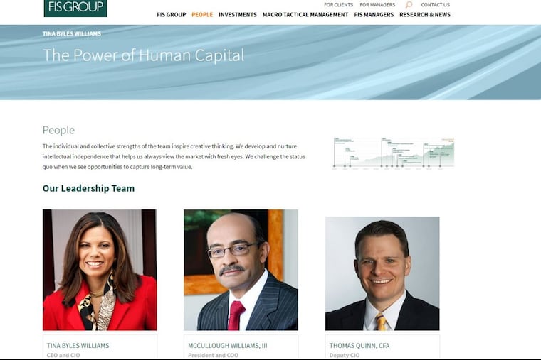 Tina Byles Williams (formerly Poitevien), a former Philadelphia city investment manager, heads FIS Group, a Philadelphia firm that specializes in buying stocks in small foreign companies. State Sen. Vincent Hughes (D., Phila.) and other trustees of the underfunded State Employees' Retirement Service voted to give FIS $200 million, previously invested in U.S. stock index funds, as part of a switch of $600 million into "emerging markets."