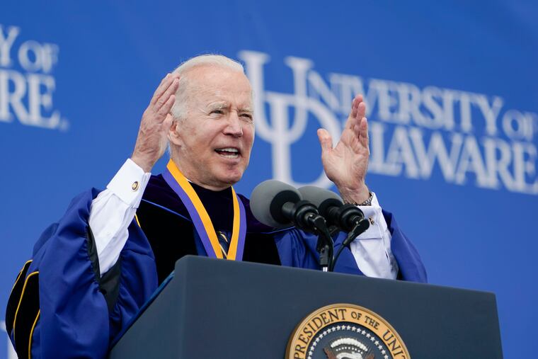 President Joe Biden speaks to the University of Delaware Class of 2022 during its commencement ceremony.