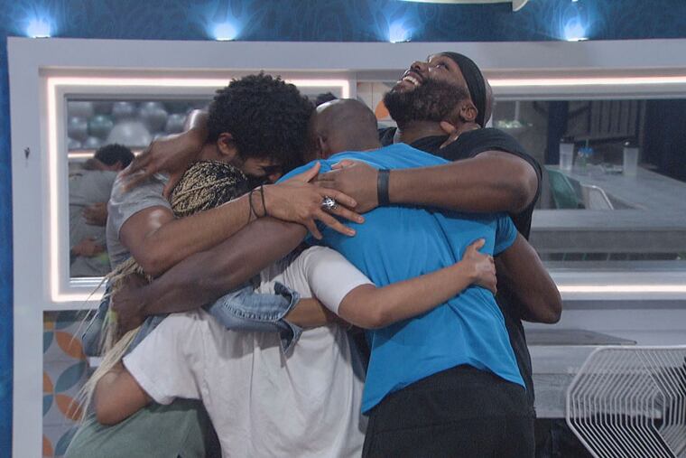 Members of the "Cookout" alliance (from left) Kyland Young, Tiffany Mitchell, Xavier Prather and Derek Frazier celebrate their success on "Big Brother."