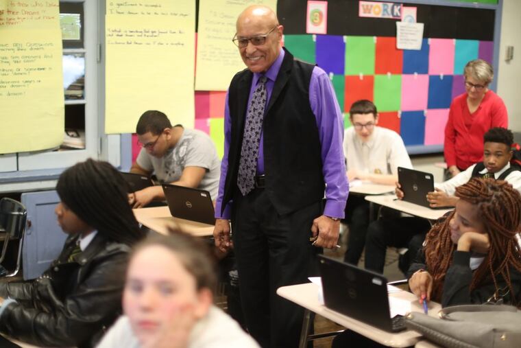 Principal Jose A. Lebron visits a ninth grade English 1 class at Kensington High.