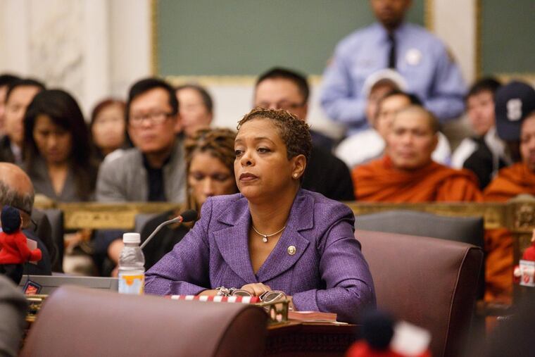 Councilwoman Cindy Bass shown here during a session of city council at city hall, in Philadelphia, Thursday, Dec. 14, 2017.