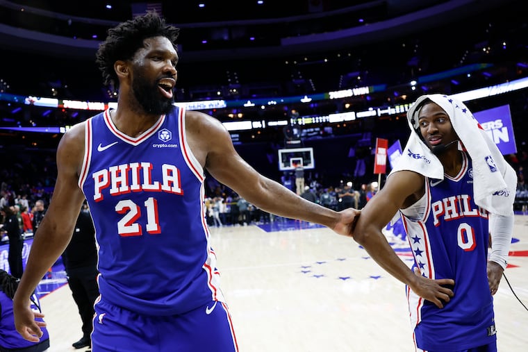 Sixers center Joel Embiid (left) and point guard Tyrese Maxey will be important parts of their team's second half of the season.