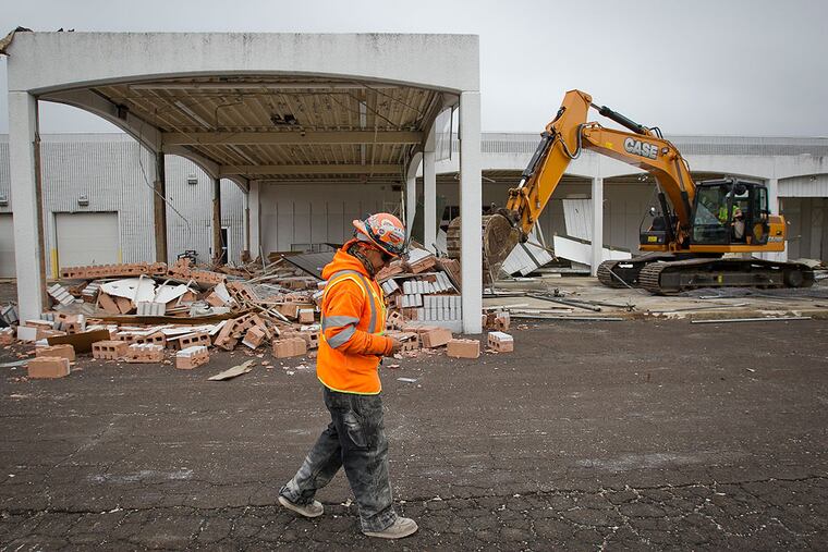 Jesus Ospina with Metal Solutions, the company contracted to demolish the old Kmart on Rt. 70 in Evesham. Evesham mayor Randy Brown and other officials held a news conference at the site to announce that the former Kmart would be torn down and redeveloped.