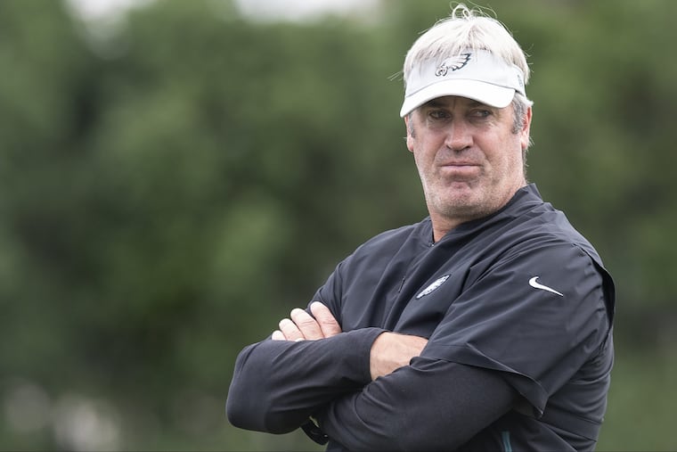 Doug Pederson watches an Eagles practice a few days ago.