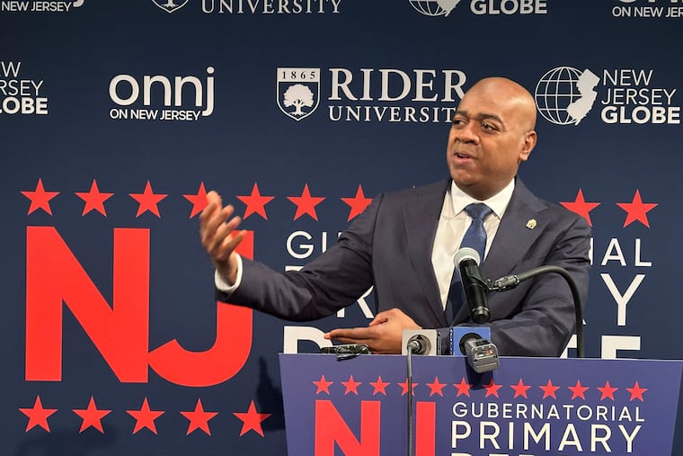 Newark Mayor Ras Baraka speaks at the Democratic gubernatorial debate at Rider University in Lawrenceville, New Jersey on Feb. 2, 2025.