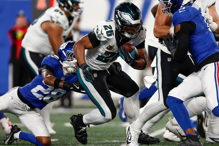 Eagles running back Saquon Barkley had 58 yards rushing on 12 carries in a Week 6 loss to the Giants.