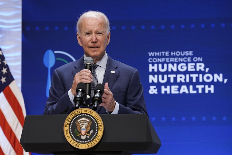 President Joe Biden delivering remarks at the White House Conference on Hunger, Nutrition, and Health at the Ronald Reagan Building in Washington on Wednesday.