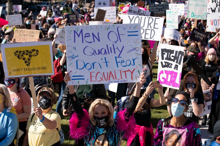 Protestors rally during the Women's March at Freedom Plaza in Washington, D.C.