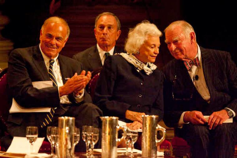 The late Leonore Annenberg was honored at an Academy of Music memorial. Among those paying tribute: (from left) Gov. Rendell, N.Y. Mayor Michael Bloomberg, Sandra Day O'Connor, and H.F. "Gerry" Lenfest.