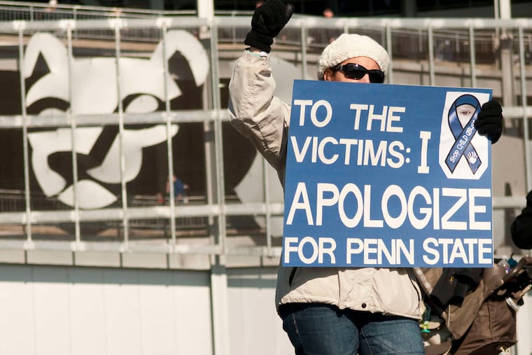 Protesters outside last weekend Beaver Stadium let Penn State officials know that the Sandusky scandal will not fade quietly.