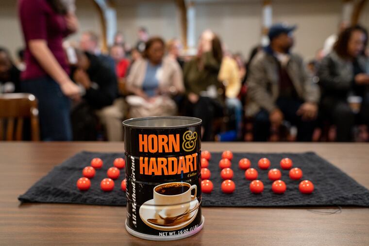 The coffee can and numbers used to draw for ballot positions at City Hall, in Philadelphia, Wednesday March 20, 2019.