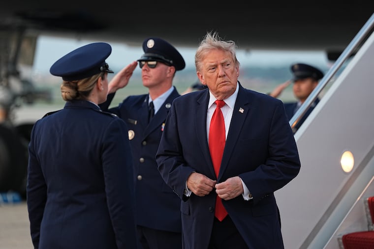 President Donald Trump arrives at Joint Base Andrews in Maryland, on Sunday, July 19, 2026, after attending the World Cup final between Spain and Argentina in East Rutherford, N.J.