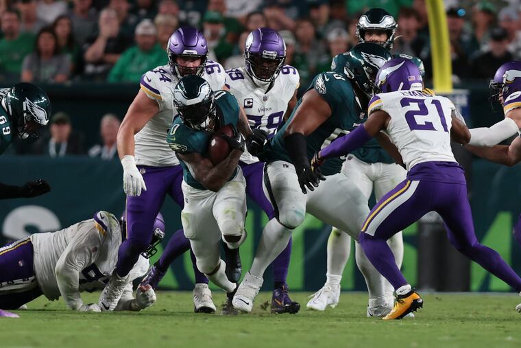 Eagles running back D'Andre Swift ran for 175 yards and a touchdown on Thursday.