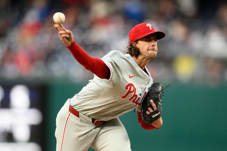 Phillies pitcher Aaron Nola Nola held the Nationals to two hits and four walks with four strikeouts on Friday.