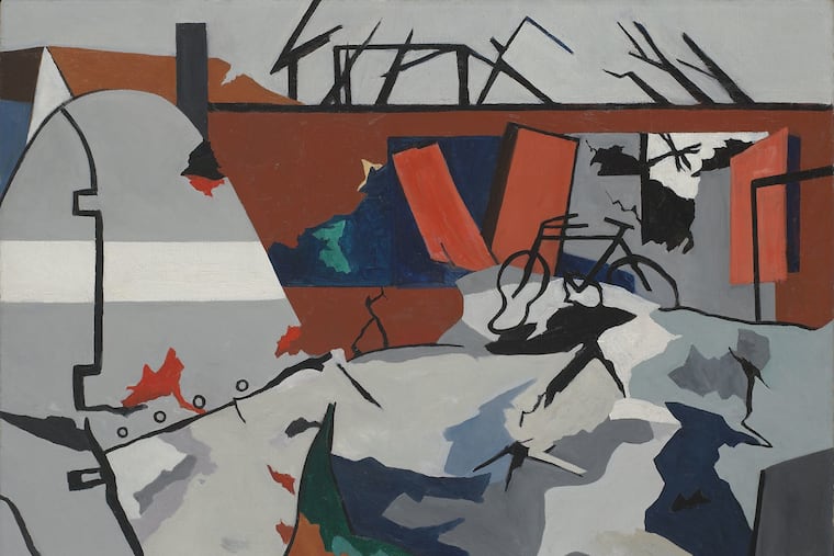 "Bomber" (1944) by Ralston Crawford, part of the Brandywine River Museum exhibition "Air & Space & War."