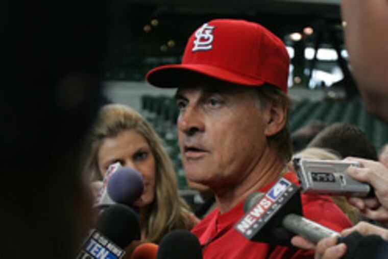 Manager Tony La Russa answers questions about the death of pitcher Josh Hancock before a game against the Brewers.