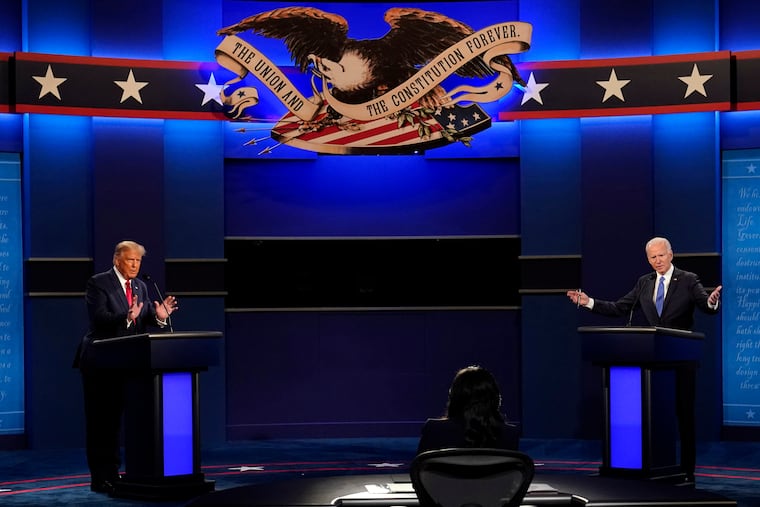 President Donald Trump and Democratic presidential candidate and former Vice President Joe Biden debate at Belmont University in Nashville, Tenn., on Oct. 22, 2020.