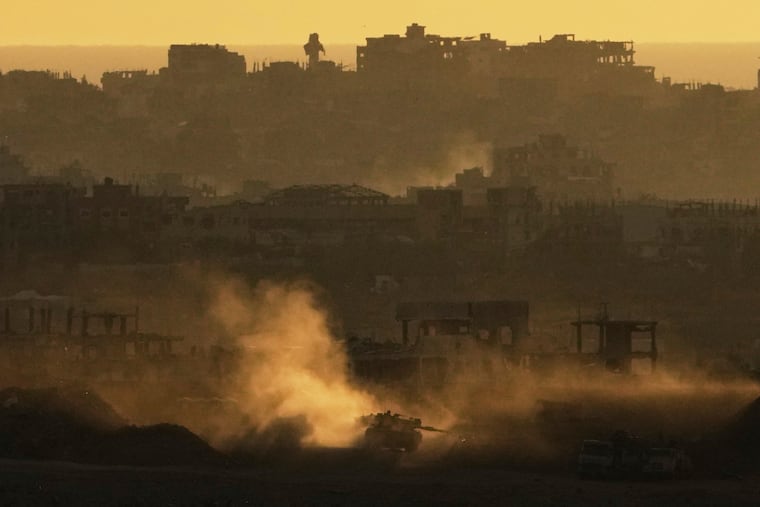 An Israeli army tank maneuvers in the Gaza Strip on Sunday, May 4, 2025.