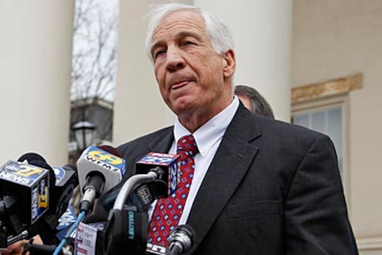 Jerry Sandusky speaks to the media at the Centre County Courthouse on Friday. (Alex Brandon/AP)