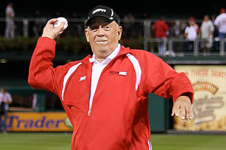 ESPN Founder Bill Rasmussen throws out the first pitch at Citizens Bank Park in 2009. (Photo by Heddy Bergstrom/Courtesy MLB, Phillies)