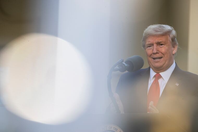President Donald Trump speaks about the coronavirus in the Rose Garden of the White House on Monday.