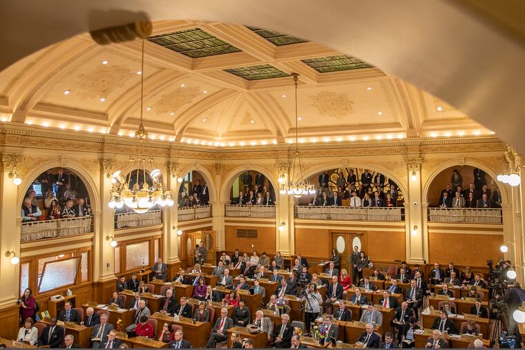 In this Jan. 8, 2019 photo, South Dakota state legislators listen while Gov. Kristi Noem delivers the State of the State address at the state Capitol in Pierre, S.D. Republican leaders are resisting calls to spell out in law the circumstances under which women can legally have abortions under “life of the mother” exceptions in states with strict bans.