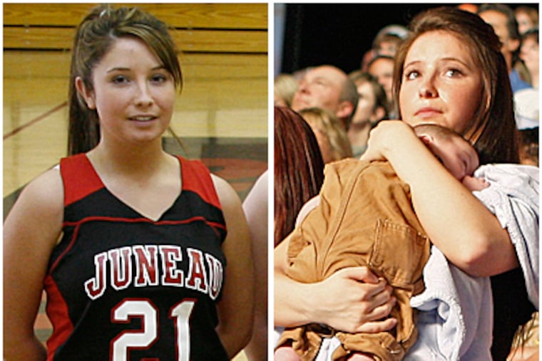 Bristol Palin, daughter of Republican vice presidential candidate, Alaska Gov. Sarah Palin, (left) as a member of a basketball team and holding brother Trig during a campaign rally. (AP)