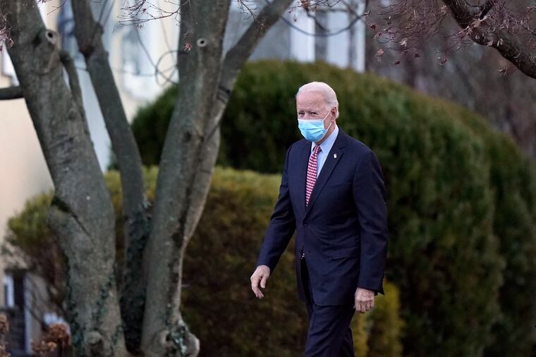 President-elect Joe Biden departs the St. Joseph on the Brandywine Catholic Church, Saturday, Jan. 16, 2021, in Wilmington, Del.