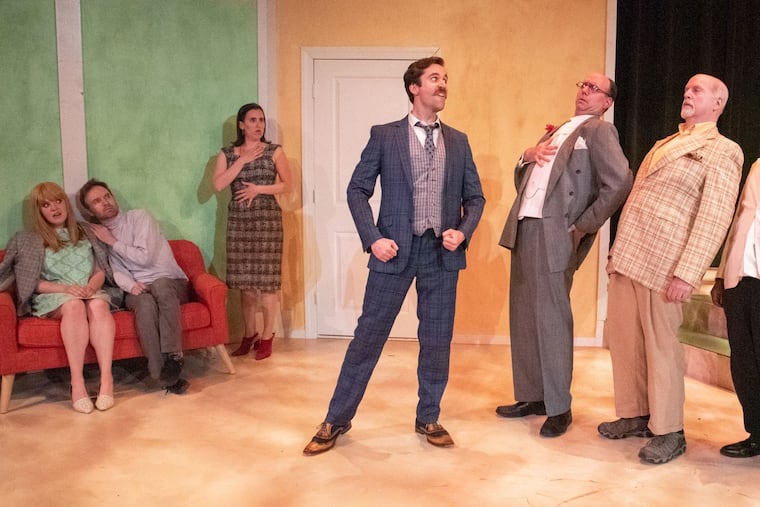 The cast of "One Man, Two Guvnors," through June 30 at Quintessence Theatre Company.
