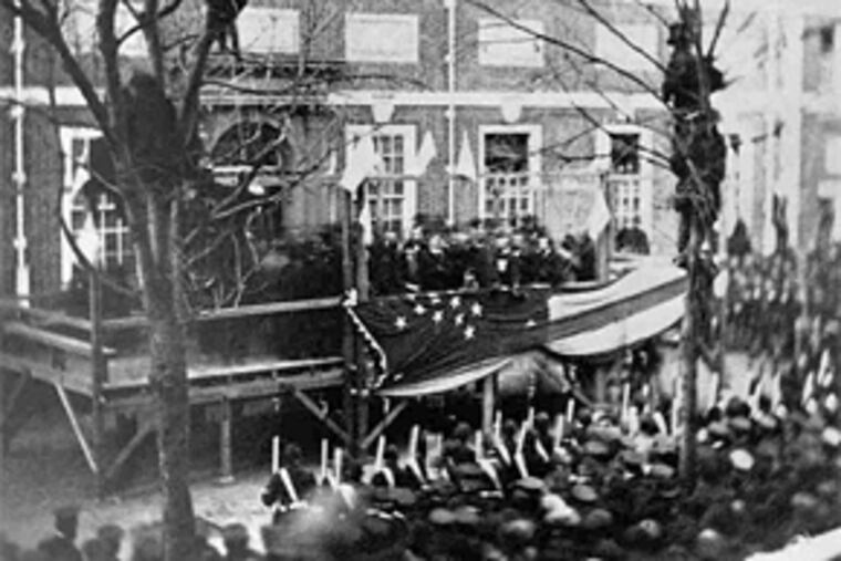 In 1861, the first flag with 34 stars - including Kansas - is raised above Independence Hall.
