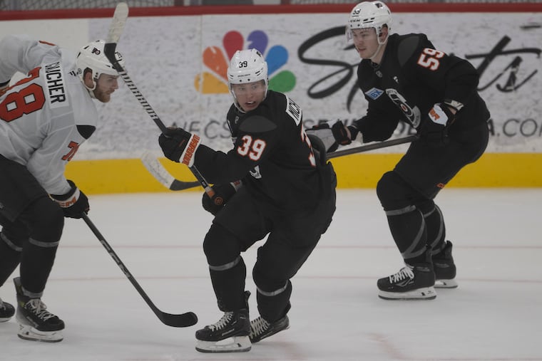 Matvei Michkov made a strong impression on his Flyers teammates in his first organized practice with the big group.