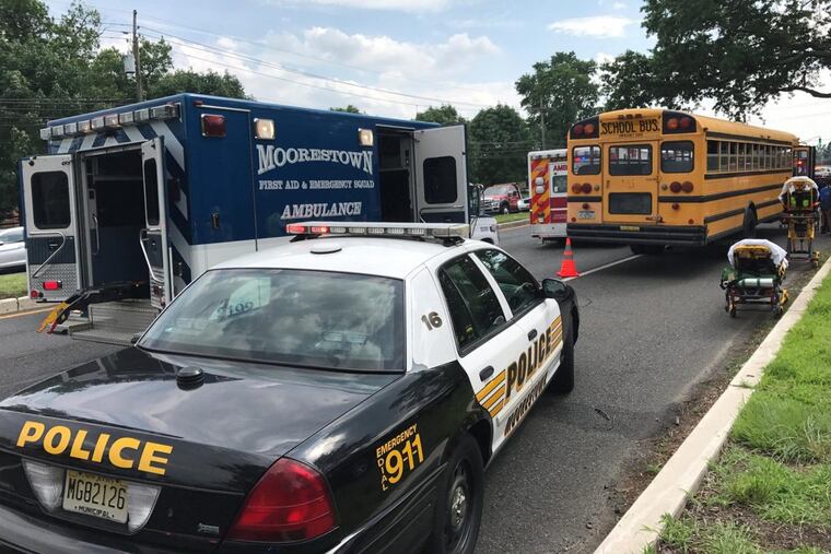 Emergency personnel responded tyo a school bus accident in Moorestown on July 12, 2017.