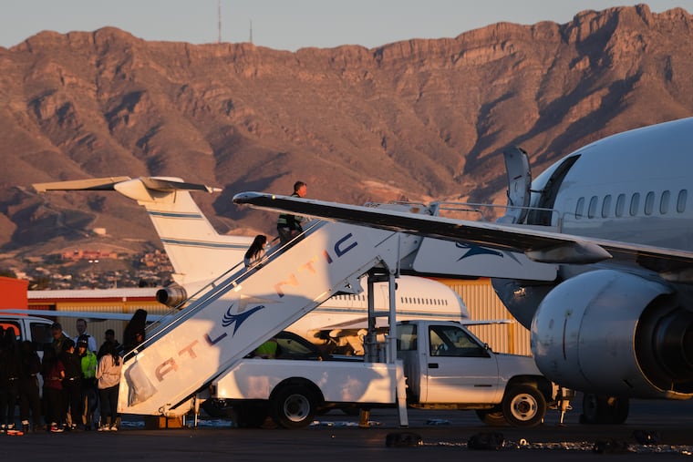 People are escorted onto a deportation flight in El Paso, Texas, on May 10, 2023. A federal appeals court ruling handed down on June 23, 2026, allowed the Trump administration to resume using a fast-track deportation process throughout the country that is typically reserved for people apprehended shortly after crossing the southern border.
