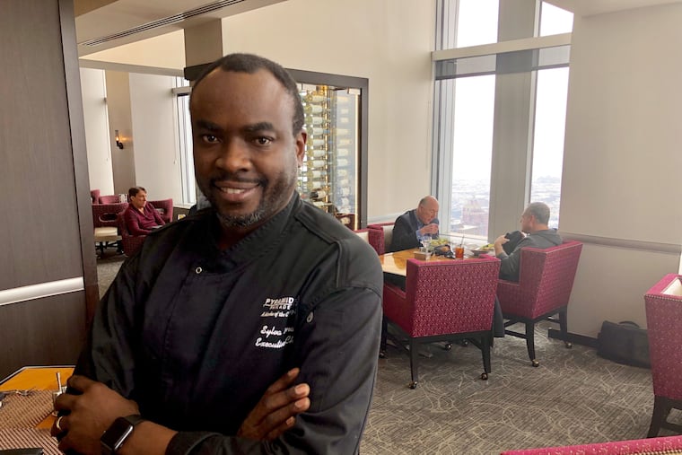 Chef Sylva Senat in the dining room of the Pyramid Club, 1735 Market St.