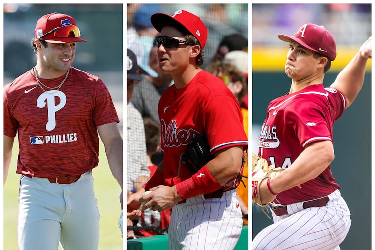 From left: Dante Nori, Aidan Miller, and Gage Wood are in top six of The Inquirer's Phillies prospect rankings for 2026.