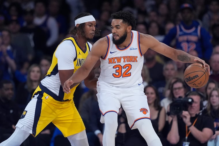 The Knicks' trade for Karl-Anthony Towns was among the biggest moves of the offseason. Towns, who's being defended by the Pacers' Myles Turner, finished with 21 points on Friday night.