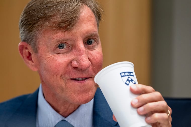 University of Pennsylvania President J. Larry Jameson pauses between meetings at the University Meeting and Guest House Wednesday, May 13. He has steered the Ivy League University through rough waters since taking over in the aftermath of Liz Magill's resignation in December 2023.