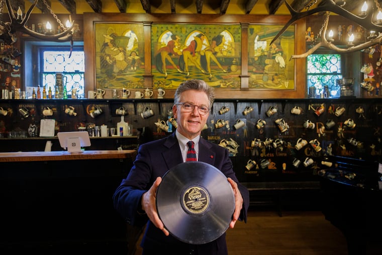 Mask and Wig historian Peter Kohn holds a copy of "Joan of Arkansas," which became the first electrical recording released to use the then brand new Western Electric recording system.