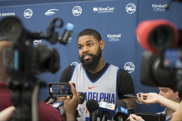 Amir Johnson, talking to reporters after practice last week.