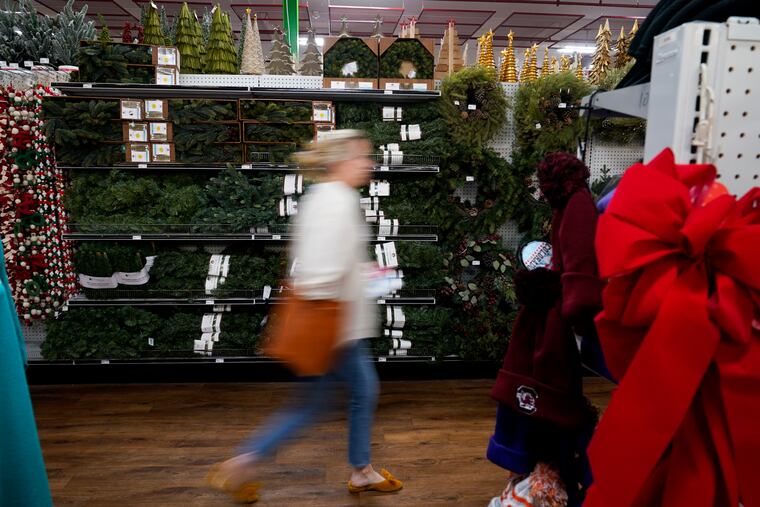 Holiday decorations are displayed at Blackhawk Hardware earlier this month in Charlotte, N.C.