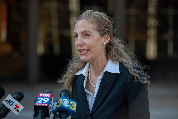 Acting U. S. Attorney Jennifer Arbittier Williams speaks at a March 3 news conference outside the federal courthouse in Center City.