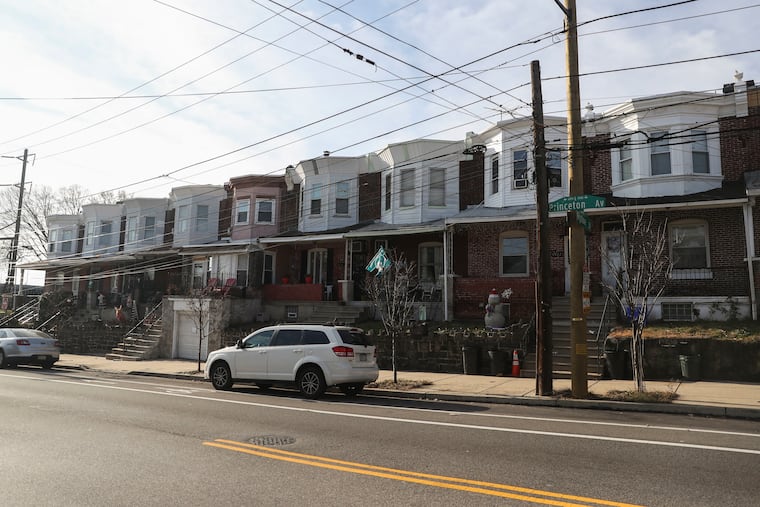 Houses line Princeton Avenue at Keystone Street in Tacony.