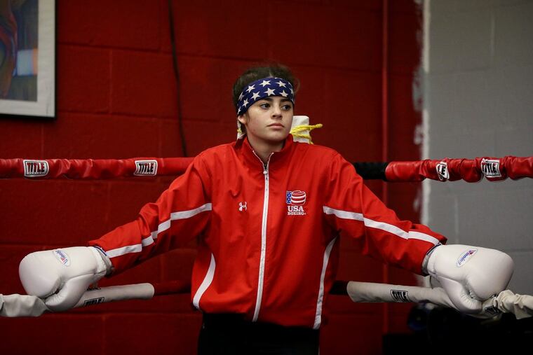 Natalie Dove, 16, rests during a training session at Philly’s Next Champ boxing gym in Northeast Philadelphia.