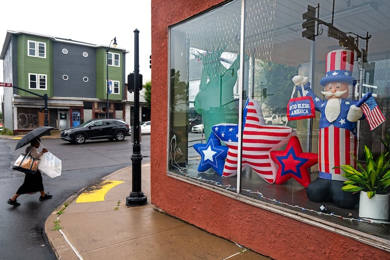 A display window in a business along West Broad Street in Hazleton, a town with a high percentage of Latino voters who went for President Donald Trump last year.