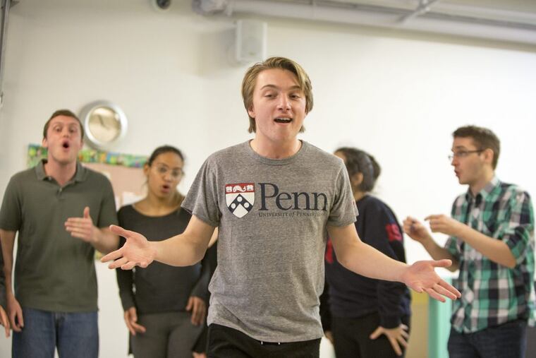 Anthony Scarpone-Lambert, 18, a first-generation student at the University of Pennsylvania from Chalfont, performs with the school’s Disney A Cappella group at Penn Children’s Center.