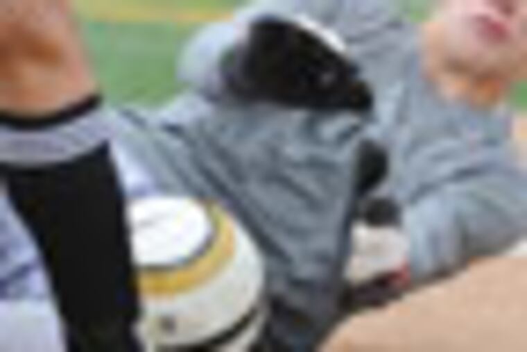 CORRECTS NAME OF SCHOOL Haddon Township High School goalie Scott LaPan a save on a shot by Haddonfield High's Johnny Alemi second half action at Recchino Field. LaPan was stellar in goal making 11 saves as Haddon Township upset Haddon High 3-2. ( CLEM MURRAY / Staff Photographer )