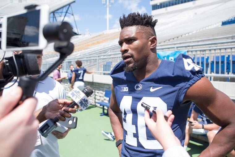 Jason Cabinda answers questions during media day at Penn State on Aug. 5.