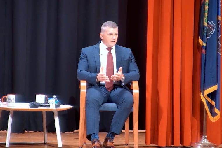 In this video screenshot, Abram Lucabaugh, the former superintendent of the Central Bucks School District, addresses community members in the Centennial School District on Thursday evening.